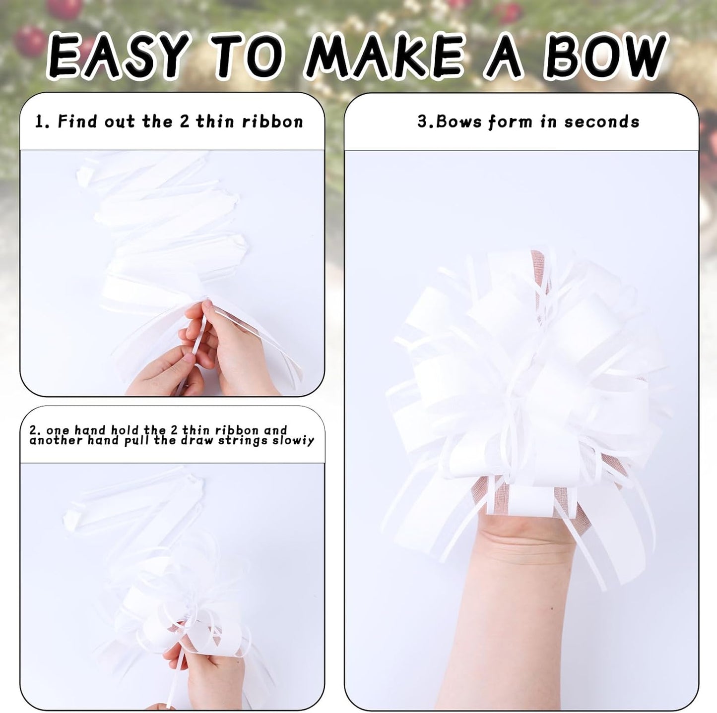 6Pcs 6inch Pull Bow Gift Wrapping,Pull Bow For Gift Basket, Gift Bag Box Wrapping Decor, Valentines Day, Birthday, Anniversary, Wedding, Flower Packaging (White)