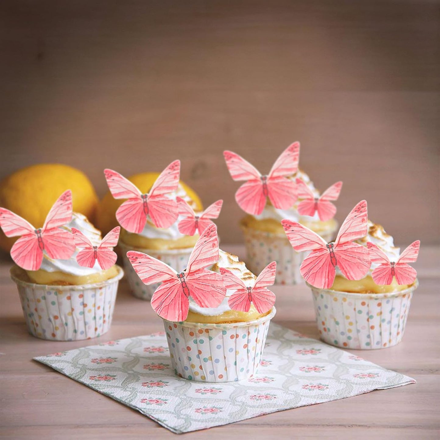 Ephlyn 72Pcs Edible Butterfly Cupcake Toppers 3D Realistic Butterfly Cake Picks Cute Cupcake Decorations for Baby Shower Boys Girls Birthday Party Decorations Red