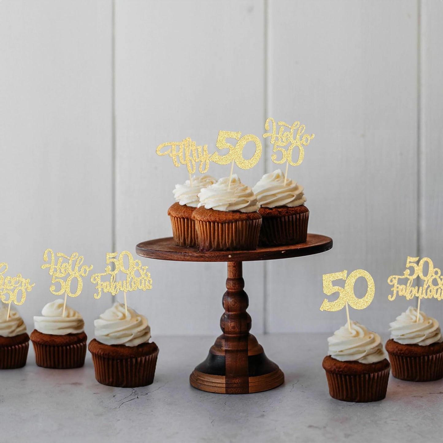 30Pcs Happy 50th Birthday Cupcake Toppers Gold Glitter Fifty Cheers to 50 Years Old Birthday Cupcake Picks for 50th Birthday Anniversary Party Cake Decorations Supplies