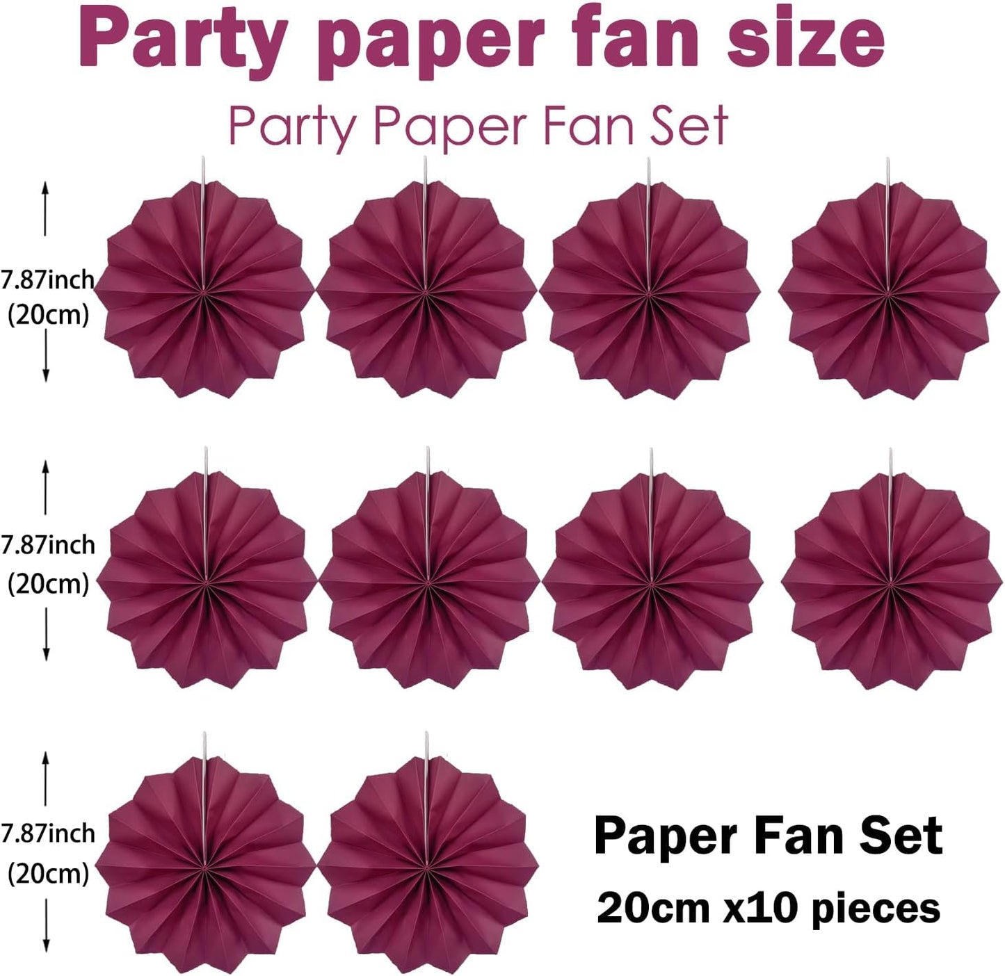 Red Party Decorations,Paper Decorations for Party,Girls Party Decorations Party Paper Fans Bulk 8in,Anniversary Decorations for Party 30 Color DIY Set （Wine Red）