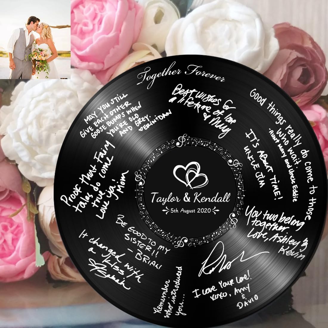 Personalized Vintage Record Guest Book Sign Custom Name Date Rustic Wedding Guest Book Alternative Unique Guest Book for Wedding Anniversary (Style 8)