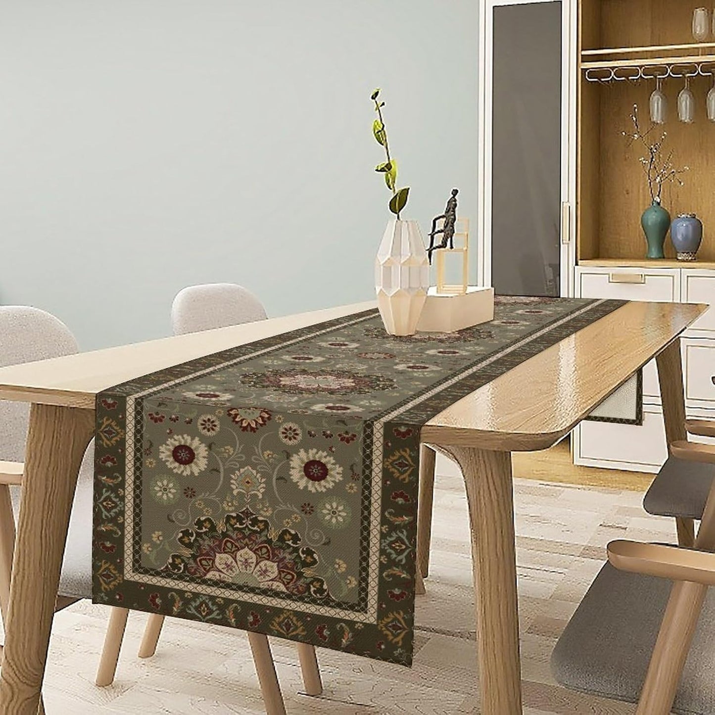 Vintage Paisley Floral Table Runner, Brown Boho Rustic Farmhouse Flower Pattern for Home Kitchen Table Decor Dining Coffee Room Party Decor 13x90in