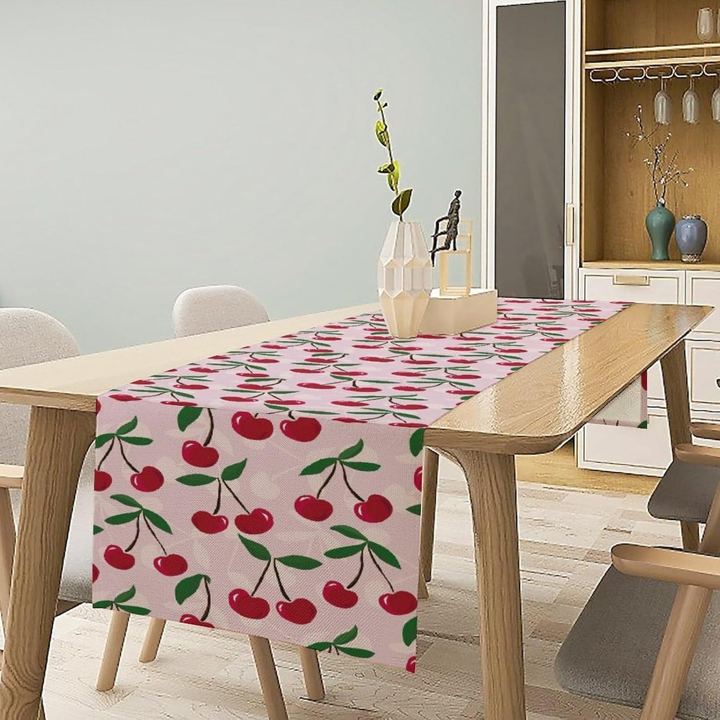 Cherry Table Runner,Spring Summer Fruit Table Runner for Kitchen Dining Table Home Party Decoration 13x36 Inch