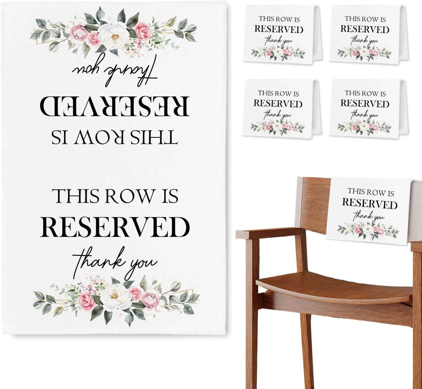 Reserved Seating Chair Signs, This Row Is Reserved Pew Cloths Seating Placeholder for Church Pews, Wedding Decorations for Reception Parties Celebrations Event Meetings (Pink Floral, 4 PCS)