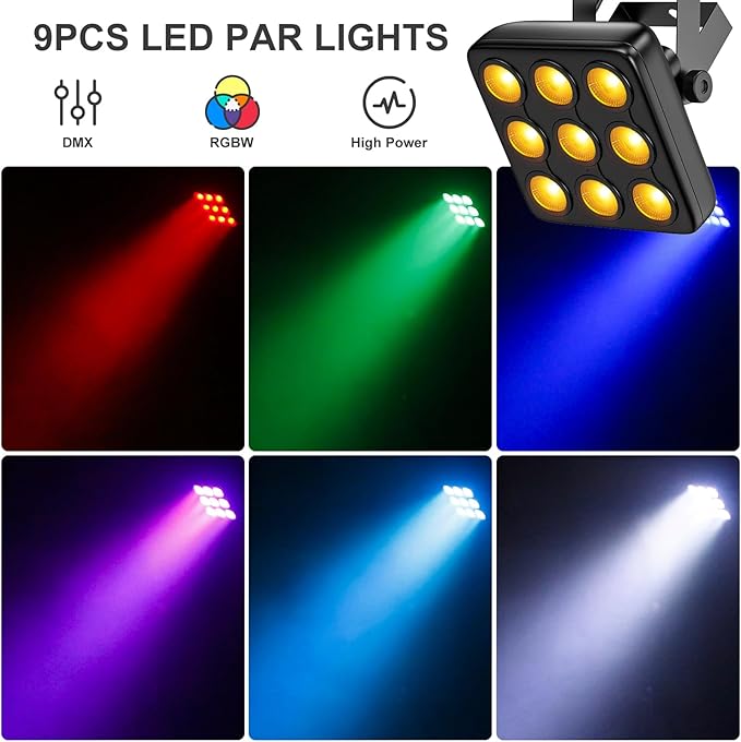 90W Square LED Stage Lights, Corded RGBW 4 in 1 Par Lights, LED Par Can by DMX & Sound Activated Control, Uplighting for DJ Show Party KTV Wedding, 12 Pack