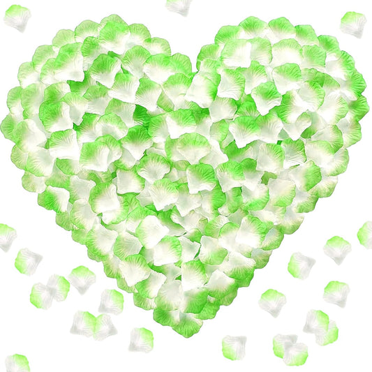 1000 Pieces Artificial Silk Rose Petals Flower Decoration Wedding Party (Green Plus White)