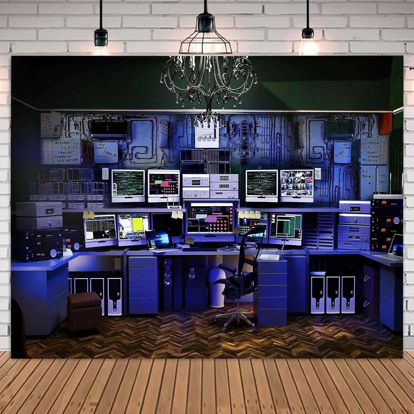 Custom Backdrop with Size Retro Computer Office Backdrop Blue Hacker Room Background for Photography Party Room Decor Photo Booth Props Supplies YUNBDZ008