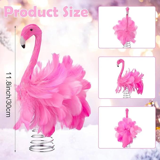Flamingo Christmas Tree Topper Artificial Feather Flamingo Pink Fluffy Feathers Birds for Christmas Garden Home Holiday Party Ornament