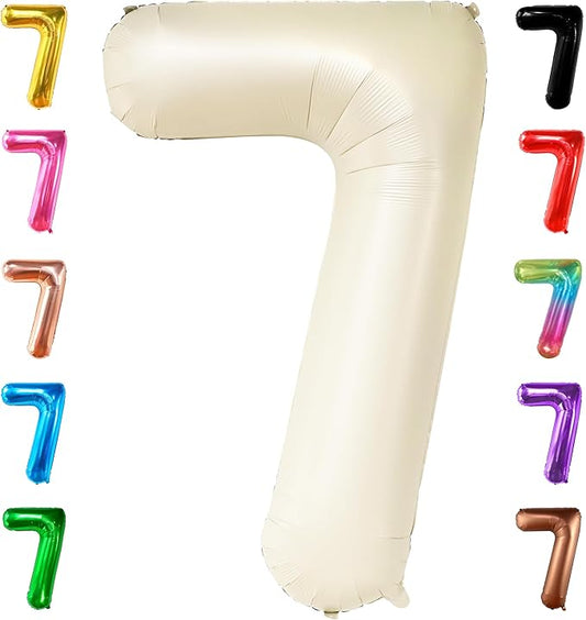 KatchOn, Giant Cream Number 7 Balloon - 40 Inch | 7th Birthday Balloon for 7th Birthday Decorations | 7 Balloons for Birthday | 7 Year Old balloon for 7 Year Decorations