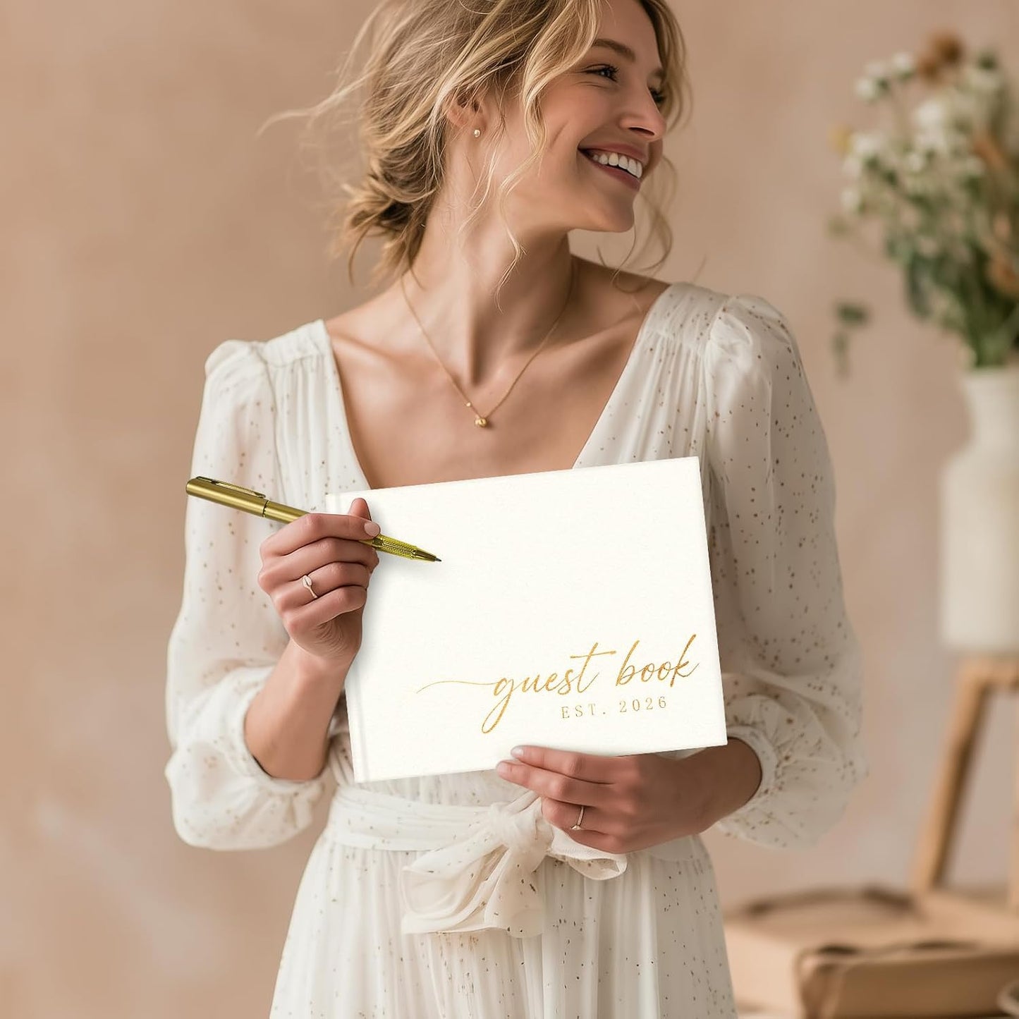 Wedding Guest Book Personalized 2025 - Leather Photo Guestbook for Reception Parties, Baby Showers, Birthdays, Special Events - 112 Pages Blank and Lined Thick Paper Guest Book