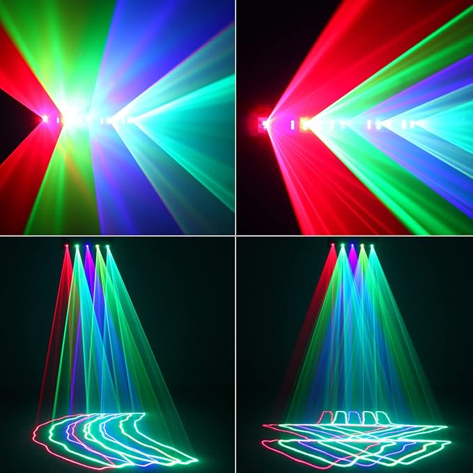 U`King Stage Laser Light, 5 Beam Sound Activated DJ Party Lights RGBYC LED Music Projector with Remote Control DMX for Dancing Birthday Bar Pub Stage