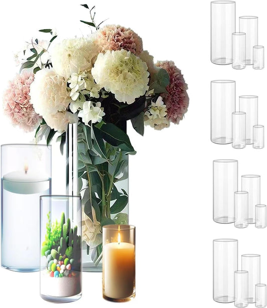 16 Pack Clear Glass Cylinder Vases for Centerpieces - Different Sizes Floating Candle Vases Holder -4", 6", 8",10" Hight Perfect for Weddings and Events
