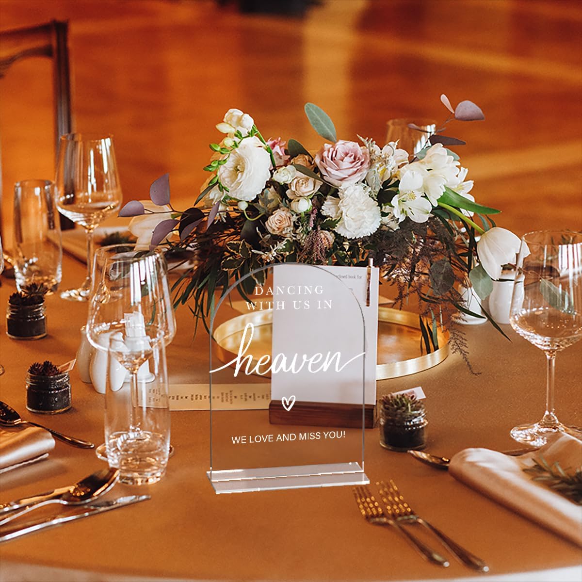 Acrylic Wedding Sign Dancing With Us In Heaven Sign for Wedding Wedding Signs for Ceremony Modern Calligraphy Arch Acrylic Table Top Sign for Wedding Reception and Event Party Table