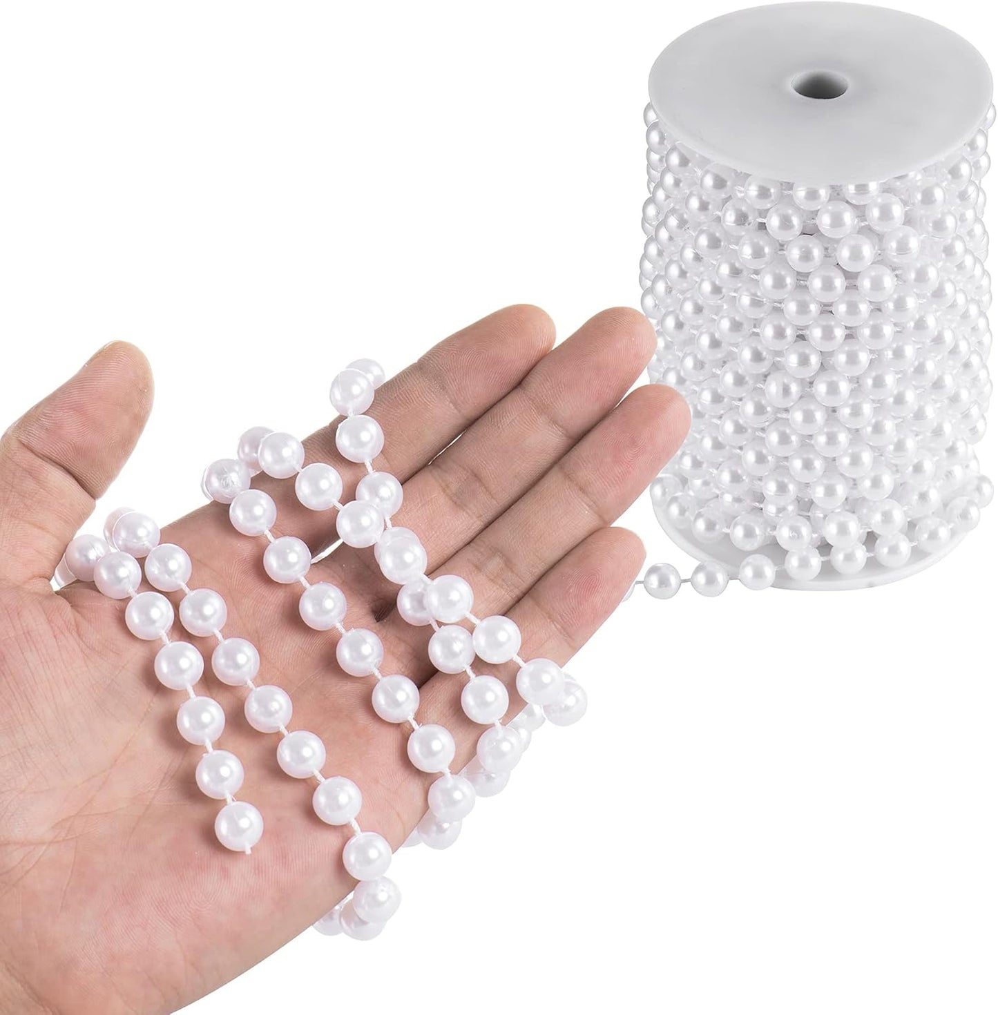 Craft String Pearls 10MM Pearl Bead, 33 Feet White Faux Pearl Garland Spool Roll Strand Wedding Party Decoration, Christmas Tree Decorations