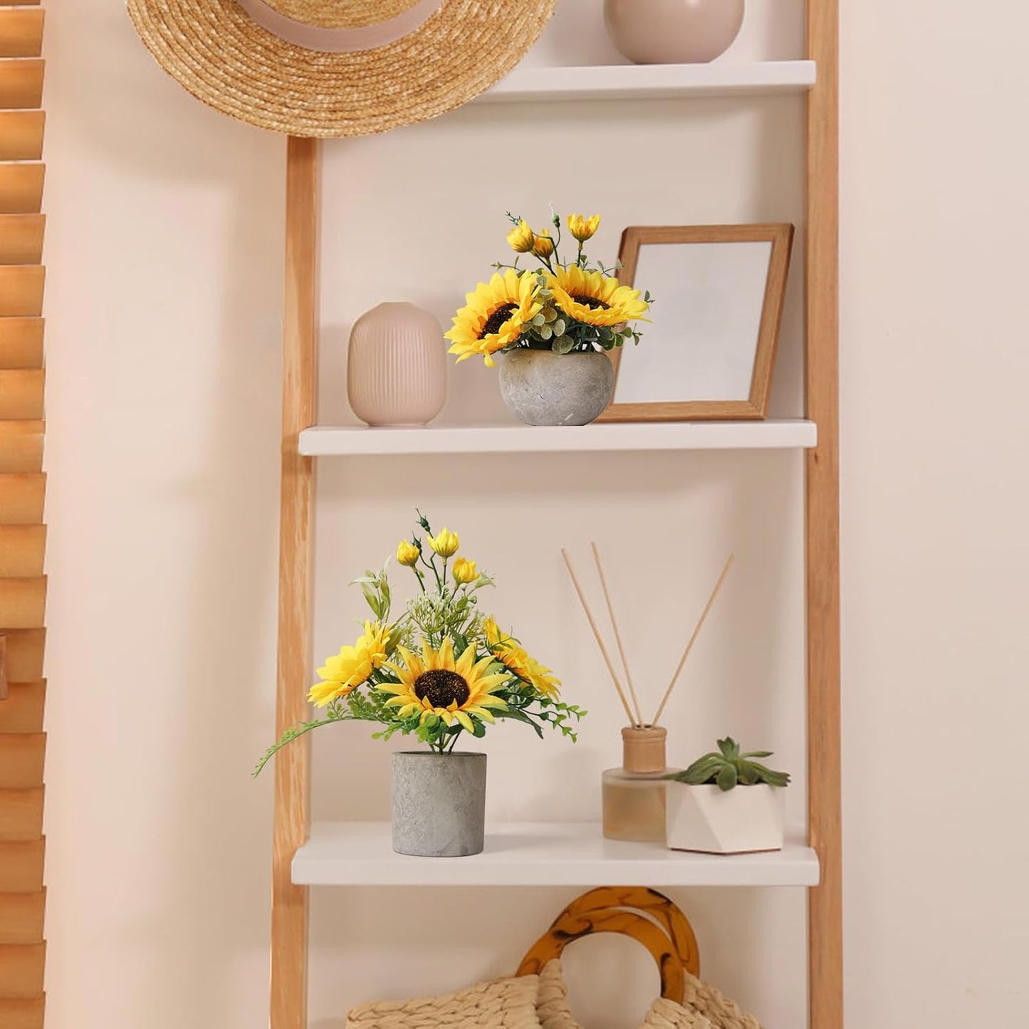 Leftover Sunflower Artificial Flowers Pot,Sunflower Decor,Flower Centerpieces for Tables,Fake Flowers in Vase for Summer Decor, Yellow Decor