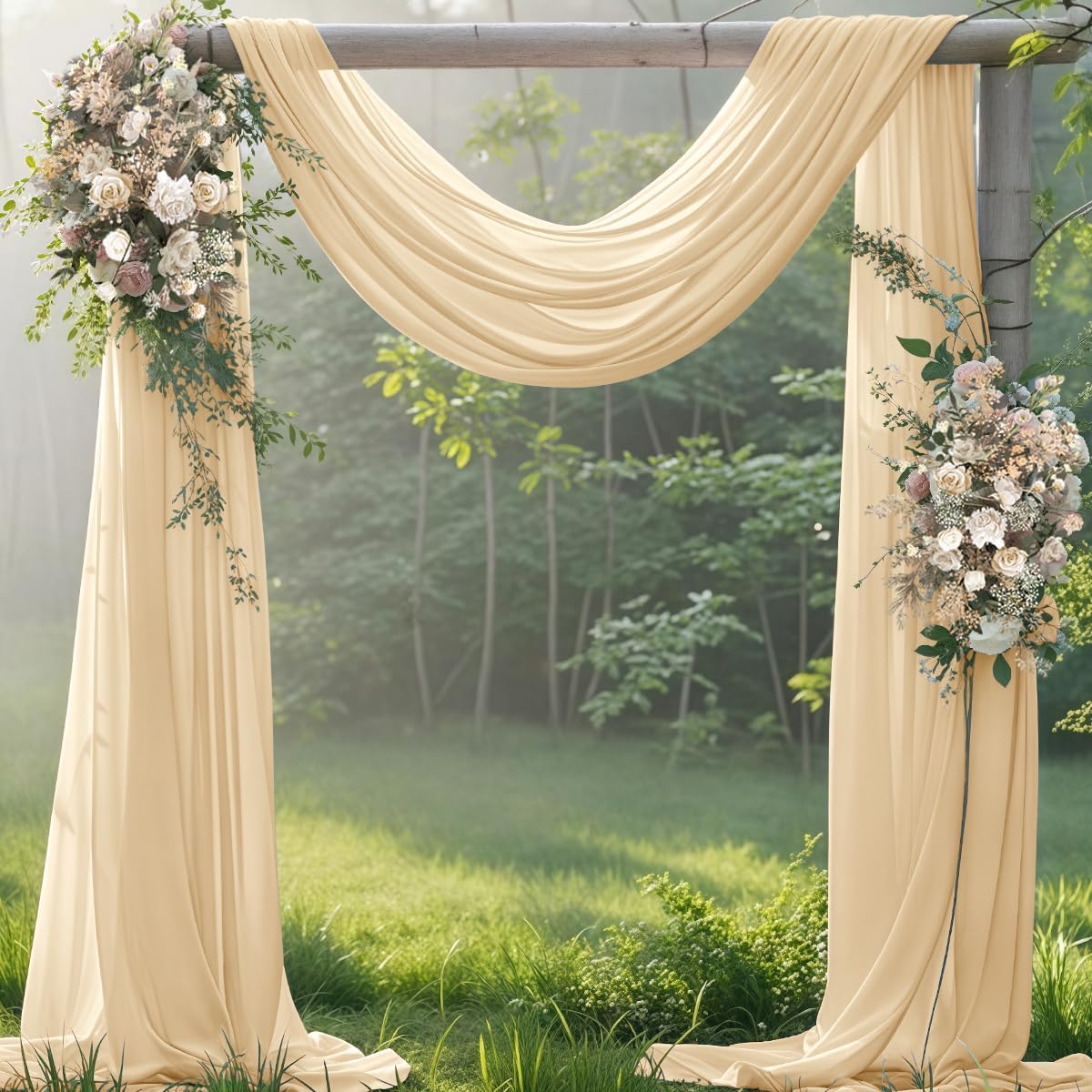 Champagne Wedding Arch Draping Fabric 1 Panel 29" × 20FT Sheer Drapes Outdoor Curtain for Wedding Ceremony Baby Bridal Shower Arch Ceiling Backdrop Decor