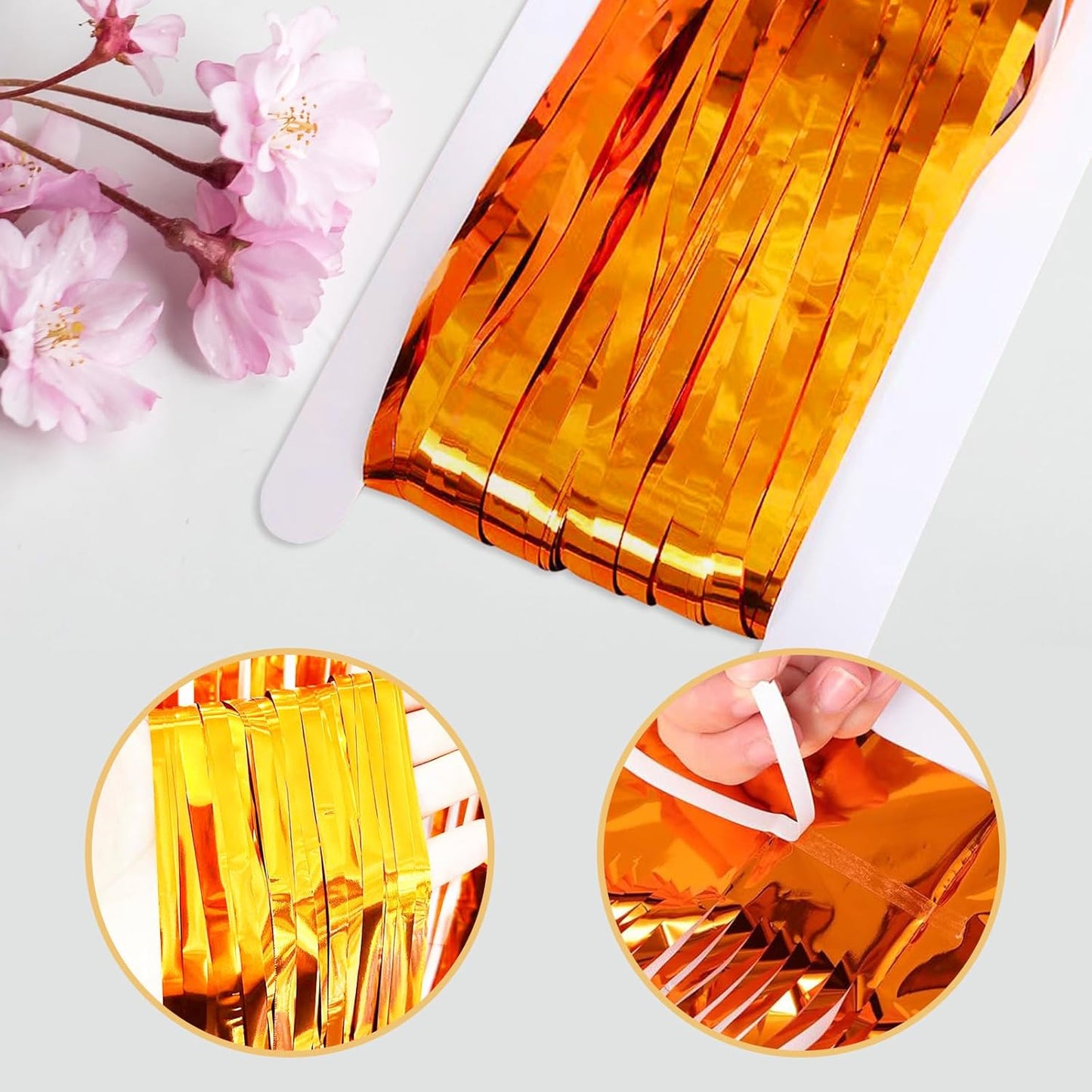 5 Pack Orange Fringe Backdrop 3.2ft x 8.2ft Foil Curtain Tinsel Foil Fringe Curtains Backdrop Tinsel Backdrop Streamers for Birthday Party Decoration Wedding Halloween Christmas Decoration (Orange)