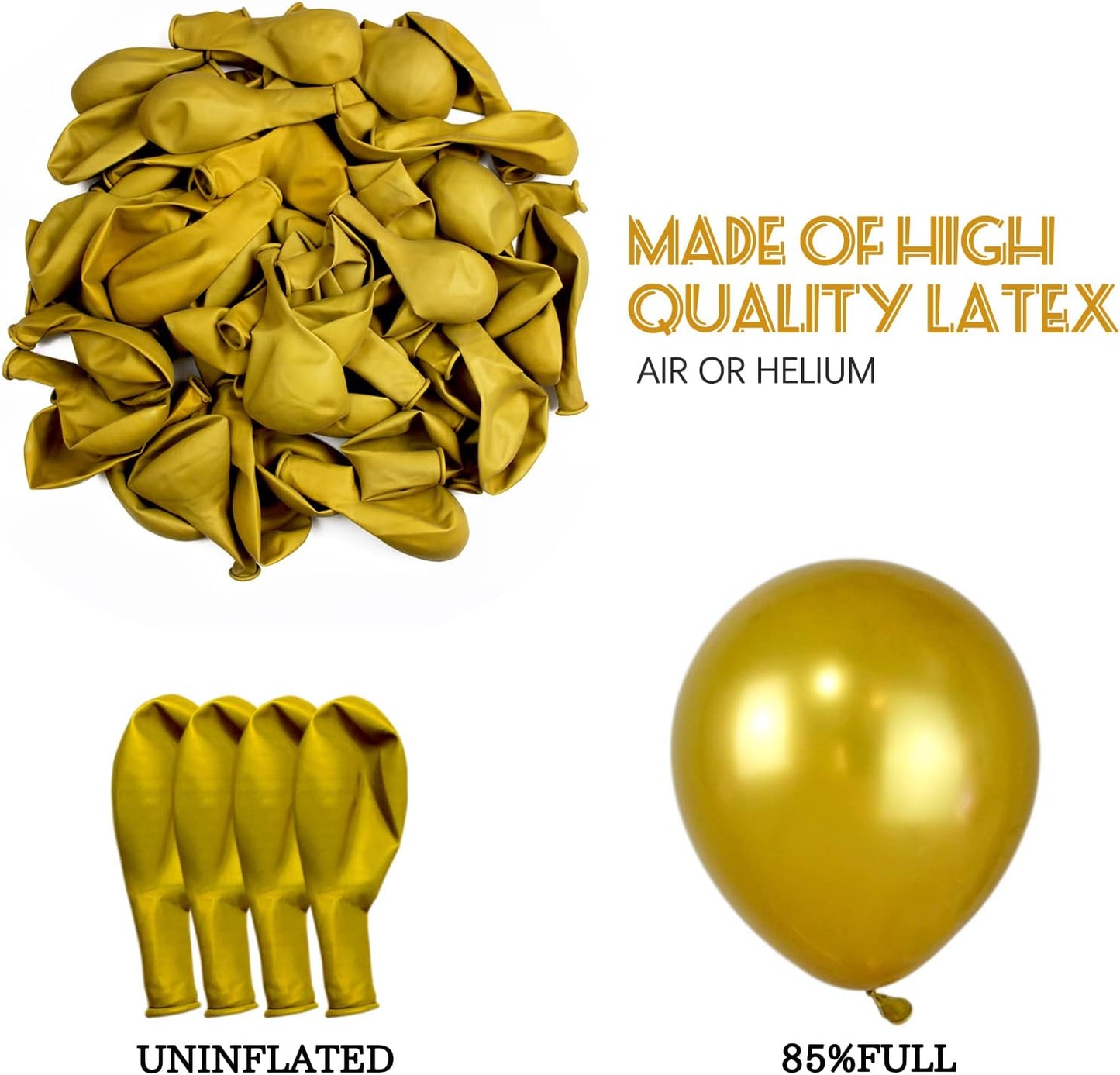 Gold Metallic Balloons 12 Inch, 100pcs Latex Helium Balloons for Birthday Graduation Baby Shower Wedding Anniversary Party Decorations