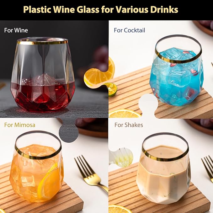 40 Pack Plastic Wine Glasses, 12Oz Origami Disposable Wine Glasses Unbreakable Clear Plastic Cocktail Glasses Recyclable Shatterproof Reusable Wine Cups (12oz-40pack)