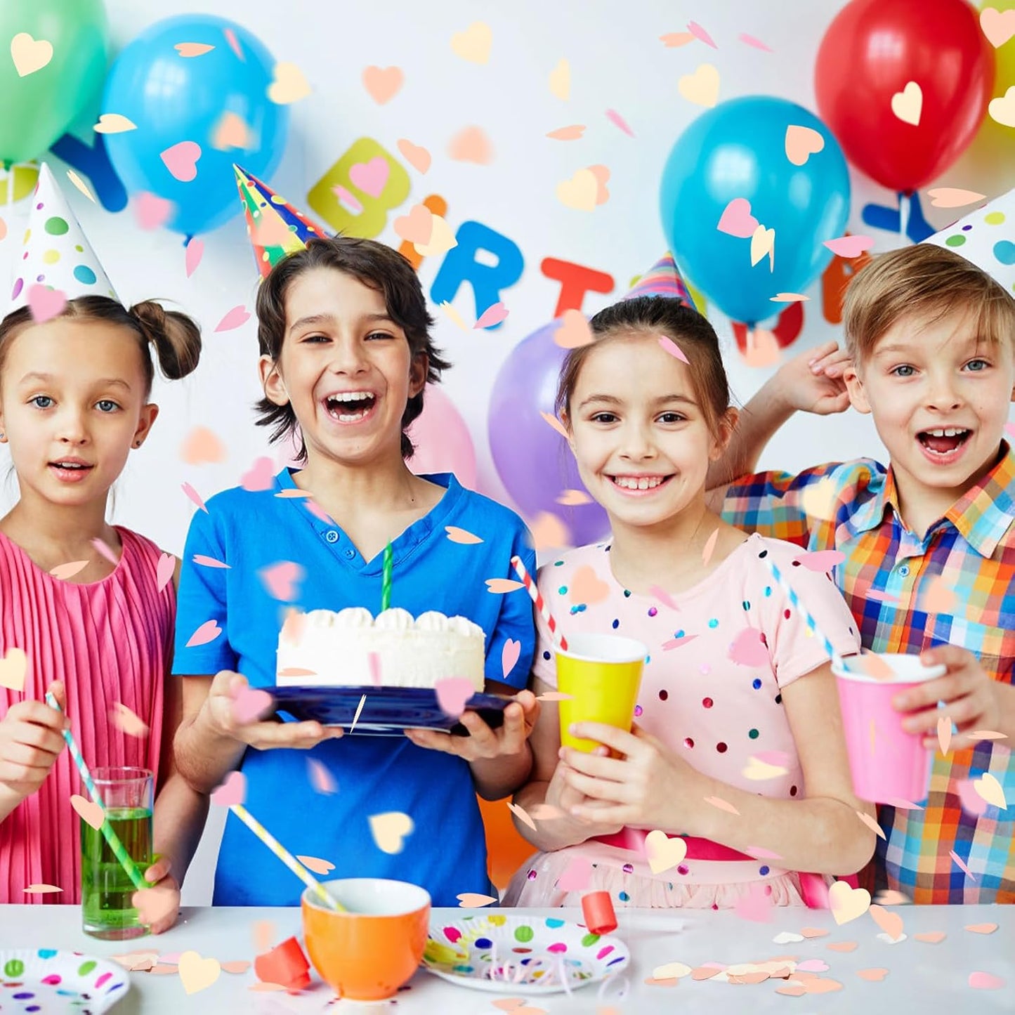 5000Pcs Heart Confetti, Table Confetti Hearts Shaped for Valentine's Day, Wedding Birthday Party Balloon Decoration (Yellow/Rose Gold/Pink)