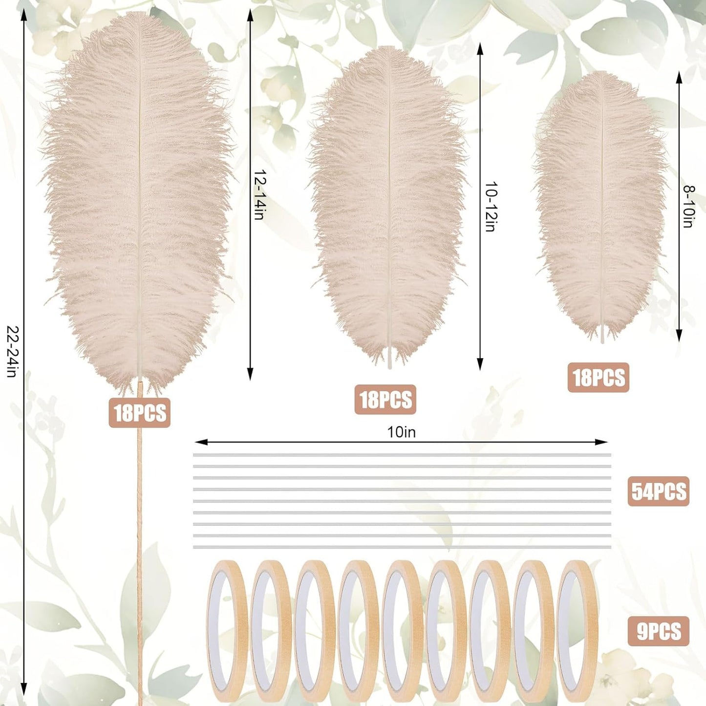 Yuxung 6 Sets Wedding Table Centerpiece Accessories Including 159 Pieces Natural Ostrich Feather Bulk Plastic Vases and Beads Necklaces for Wedding Home Party Centerpiece Supplies(Champagne)