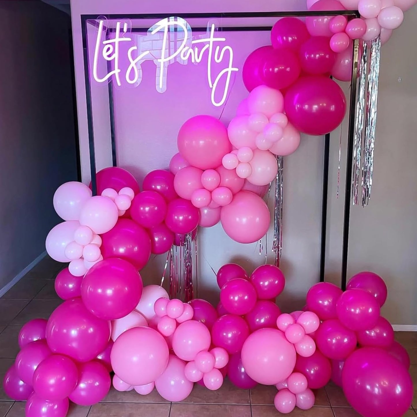 Pink Balloon Arch Kit, Metallic Hot Pink Balloons Garland with Different Sizes for Baby Shower, Birthday, Princess, Graduation, Valentines Day Party Decorations