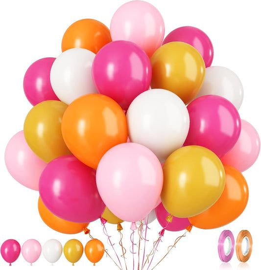 Paready Pink and Orange Latex Balloons, 60 Pcs 12 Inch Hot Pink and Yellow Autumn Balloons for Birthday Baby Shower Thanksgiving Party Engagement Anniversary Wedding Bridal Shower Festival Decoration