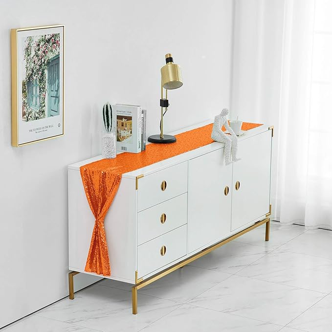 2 Packs 12 x 72 inches Orange Sequin Table Runner, Glitter Runner for Birthday Party Supplies Decorations Wedding Bachelorette Holiday Celebration Bridal Shower Baby Shower