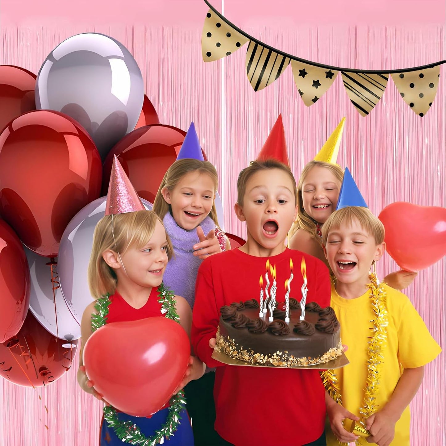 Keyali 2 Pack 3.3 * 8.3 ft Foil Curtain Metallic Tinsel Fringe Curtains Photo Booth Props Backdrop for Birthday Wedding Engagement Baby Shower Christmas Holiday Celebration Party，Pastel Pink