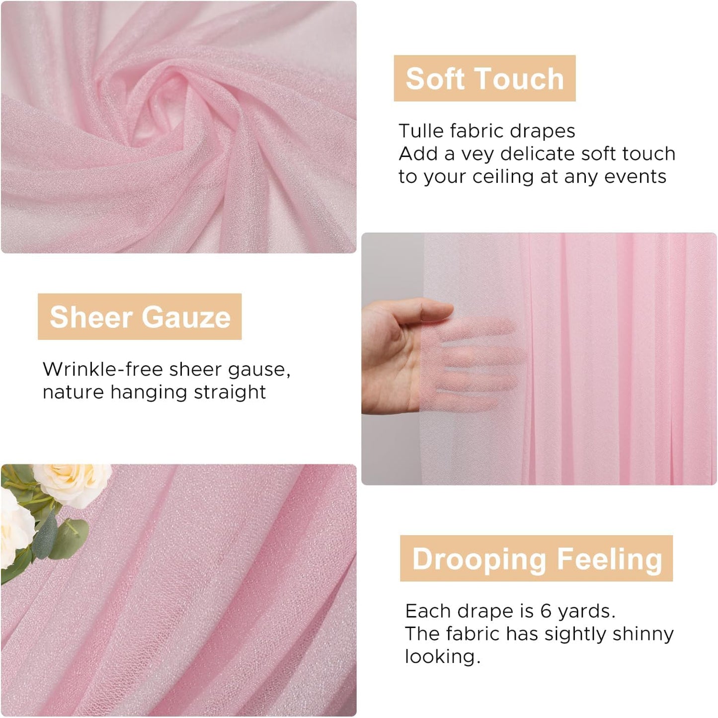 Wokceer Wedding Arch Draping Fabric 28.7" x 20FT Blush Pink Sheer Fabric Backdrop Arch Draping for Wedding Ceremony Birthday Party Bridal Shower Decoration