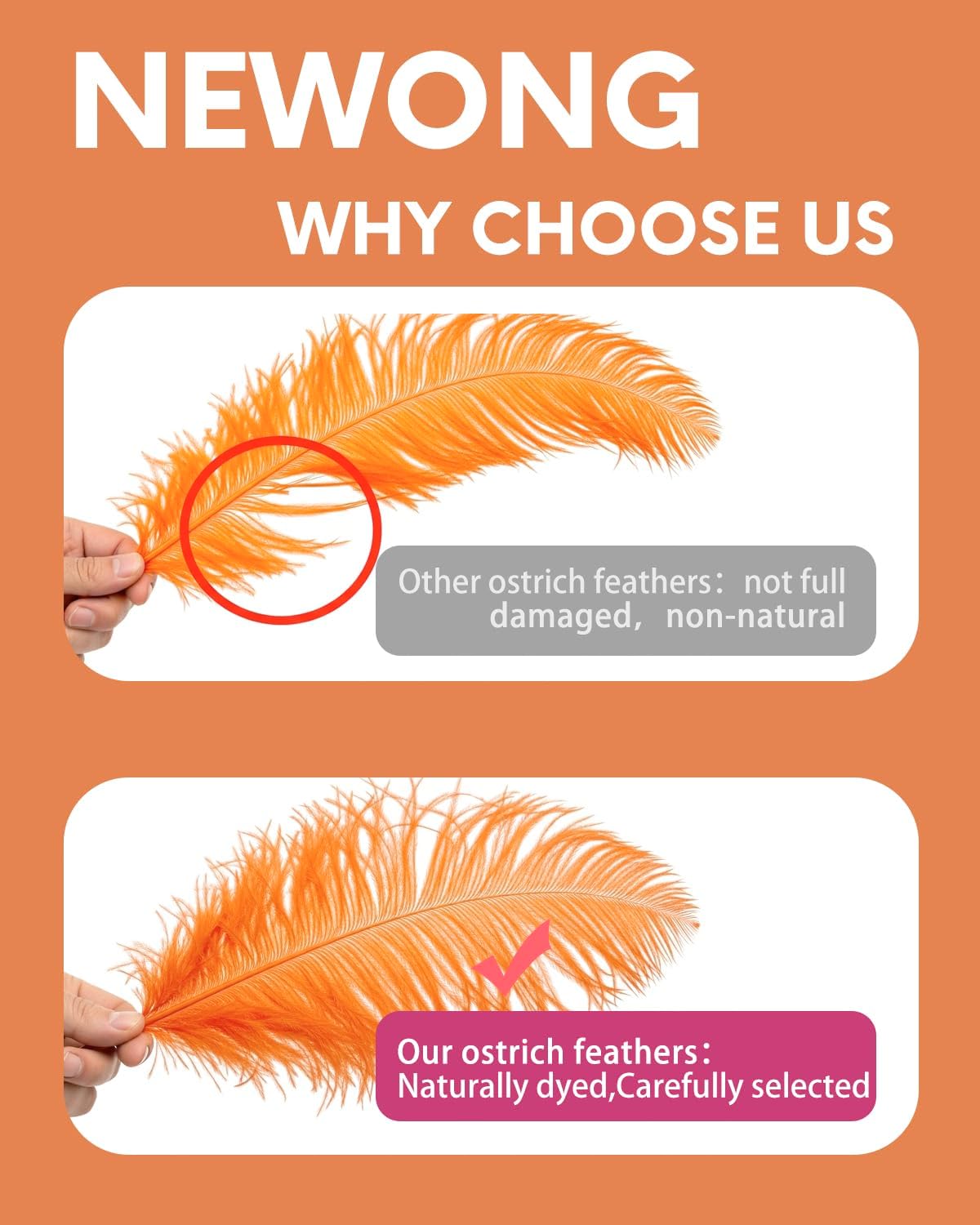 NEWONG 30pcs Orange Ostrich Feathers Natural Bulk 8-10in（20-25cm） Vase Craft Wedding Home Party Centerpieces Christmas Day Decoration
