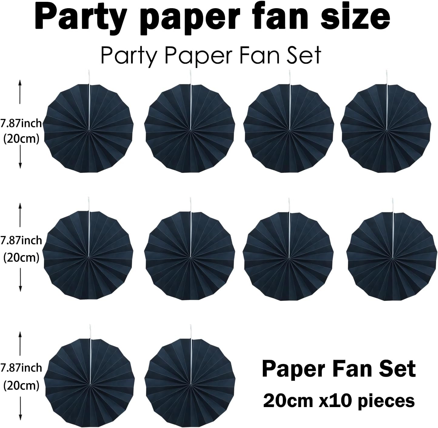 Black Party Decorations,Halloween Decor Events Accessories,Black Birthday Decorations,Anniversary Decorations for Party,Birthday Decorations for Men 8in Hanging Paper Fans 30 Color DIY Set(Black)