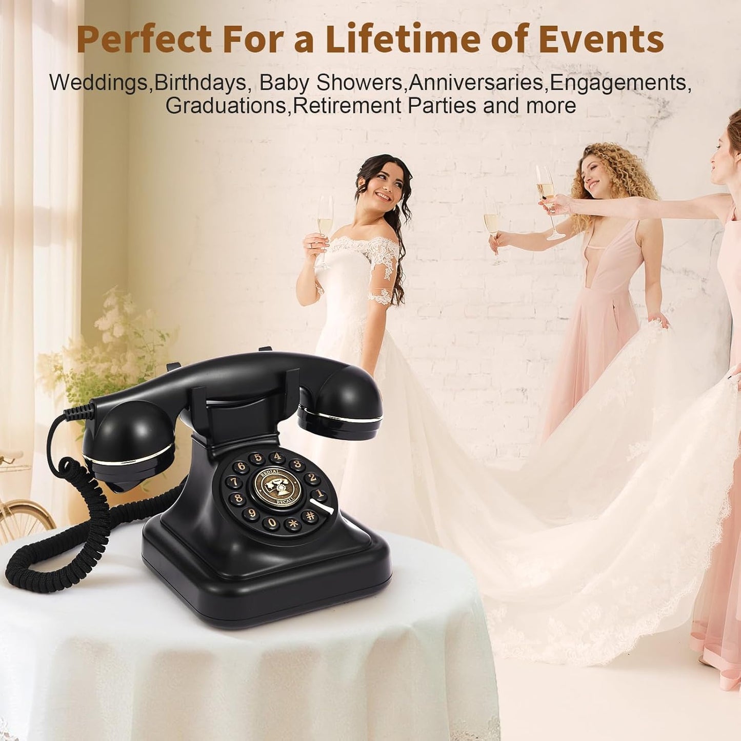 Audio Guest Book Wedding Phone, Audio Guest Book Record Customized Audio Messages Guest Book Alternatives Classic Retro Phone for Parties Birthdays Rentals Confessions Special Occasions (Black)