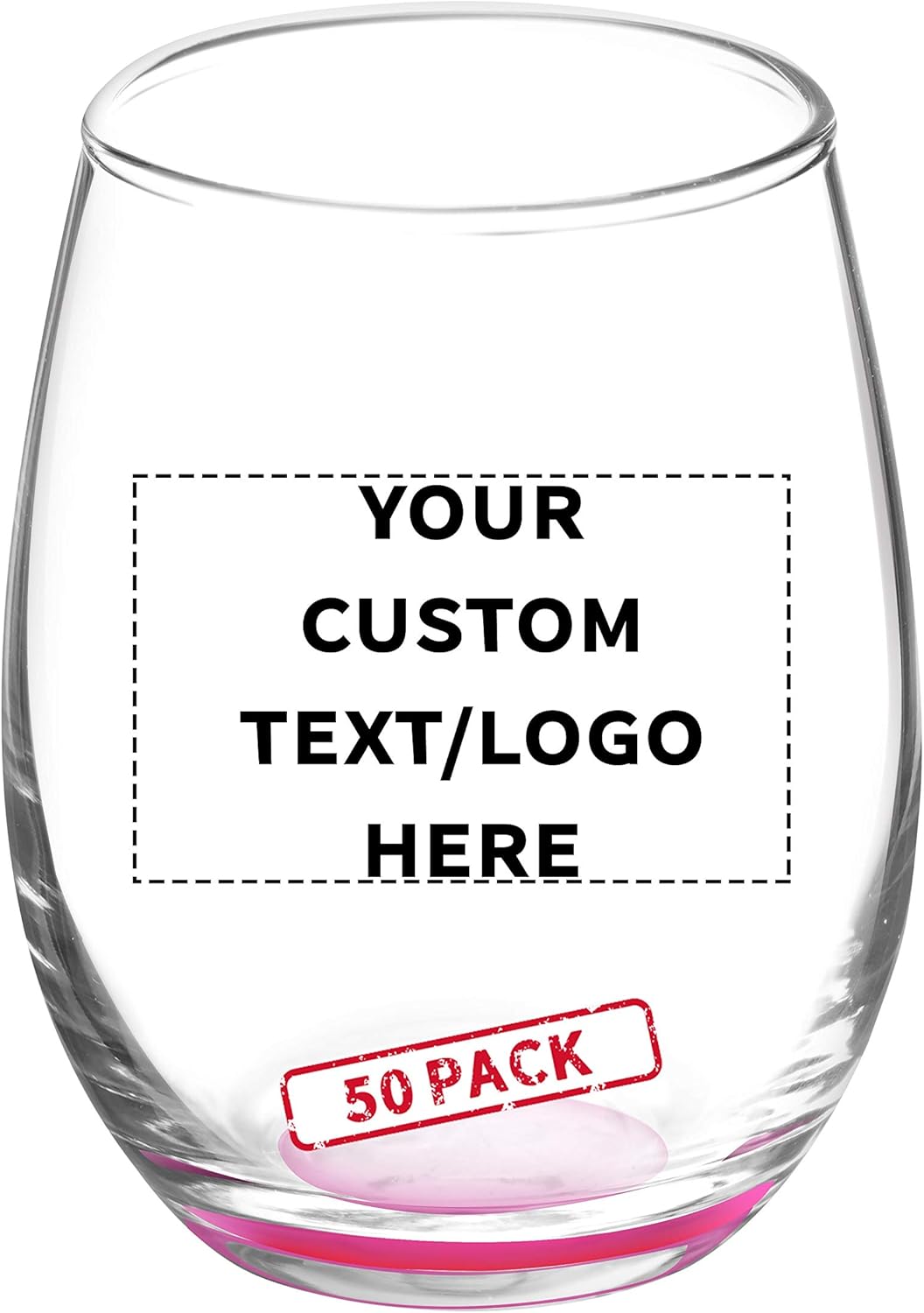 Custom Stemless Wine Glasses by ARC 5.5 oz. Set of 50, Personalized Bulk Pack - Perfect for Hotel, Bar, Restaurant or Lounge - Pink