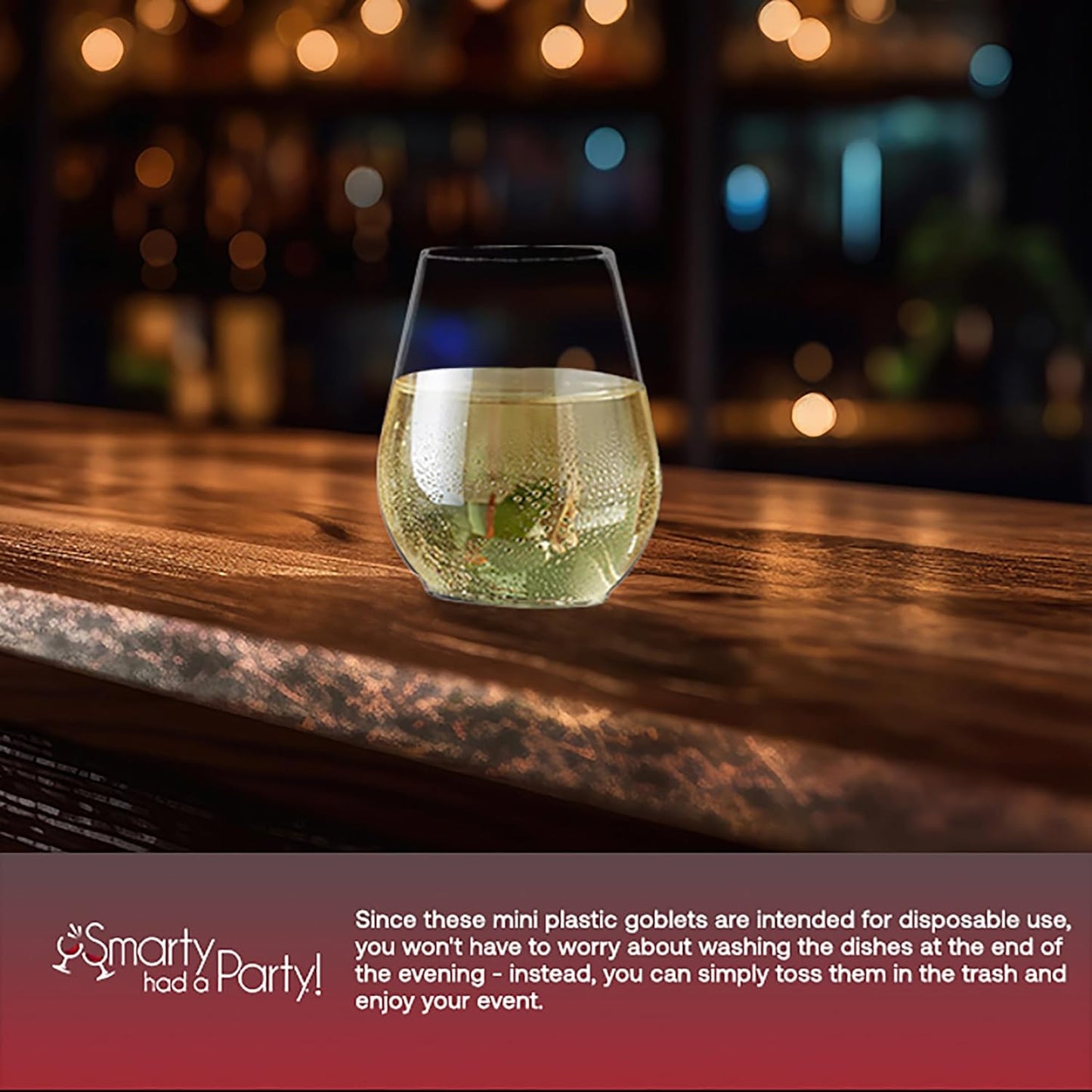Smarty Had A Party 4 oz Clear Stemless Plastic Mini Goblets, Unbreakable Disposable Wine Goblets for Weddings, Parties, and Events, Bulk Drinkware for Celebrations (80 Count)