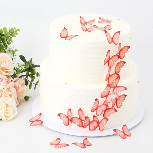 48PCS Wafer Paper Butterfly Cake Toppers YOcity Edible Butterflies for Cake Decorations Red Butterfly Cupcake Toppers for Birthday Party Wedding Food Decorations (Red)
