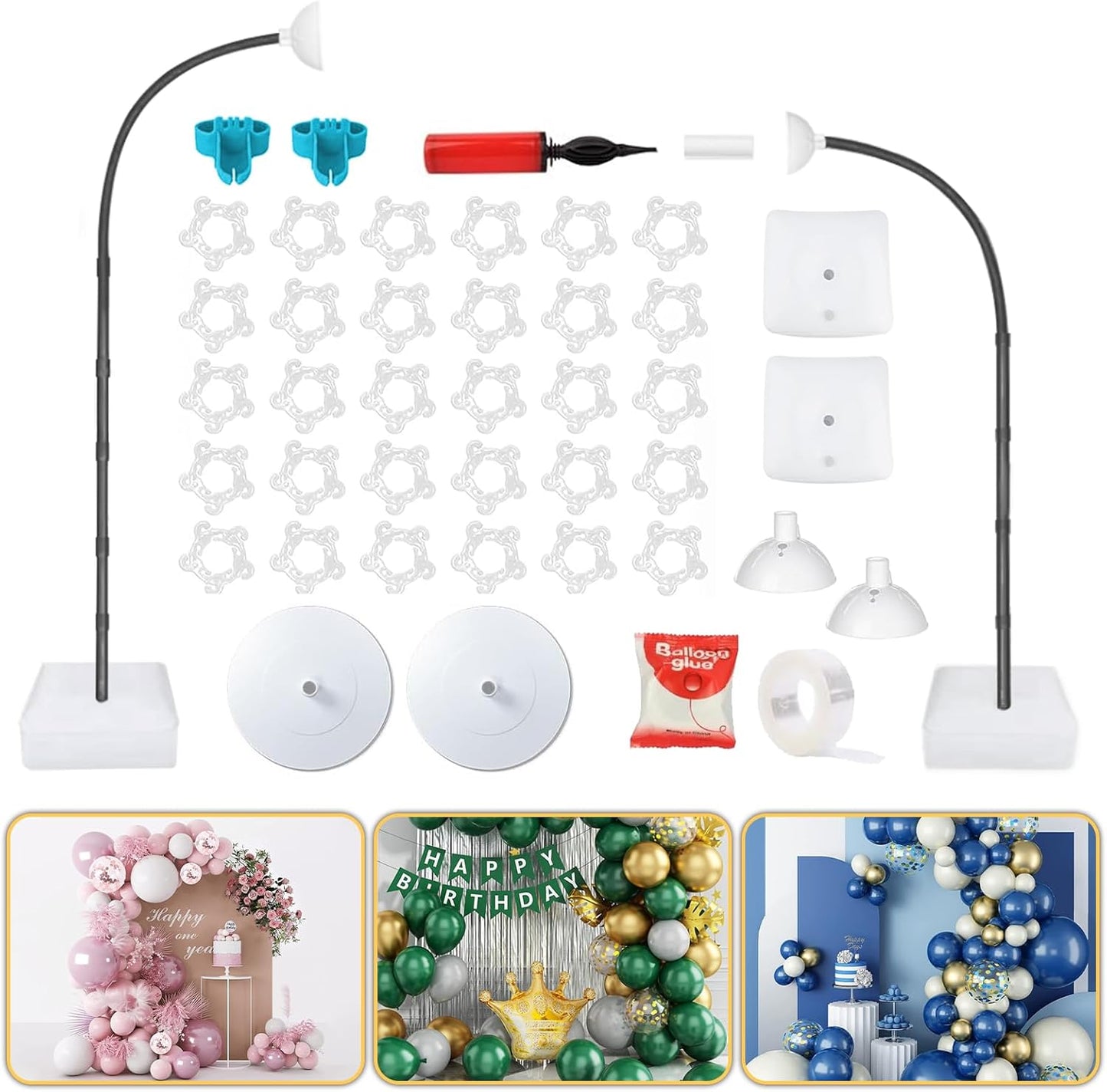 Balloon Arch Kit - Bendable 8.2FT & 6FT Balloon Arch Stand with Base and Manual Pump, Versatile Half Arch Balloon Stand for Birthday, Wedding, Baby Shower, Holiday, and Graduation Party Decorations