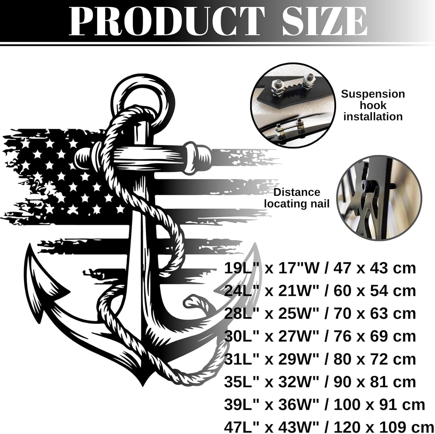 lunwall Metal Anchor Wall Decor, Anchor Metal Sign, Metal Anchor Decor, Anchor Metal Wall Art, Metal Nautical Wall Decor, Metal Wall Decor Coastal, Anchor Wall Decor (white, 19L x 17" W / 47 x 43 cm)