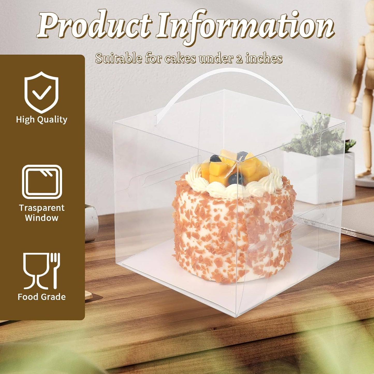 2 inch Clear Cake Boxes 30 Pack - Transparent Bakery Boxes with Handles for Cupcakes, Donuts, Chocolates & Party Treats - Perfect for Weddings, Birthdays (2 inch/30 pcs)
