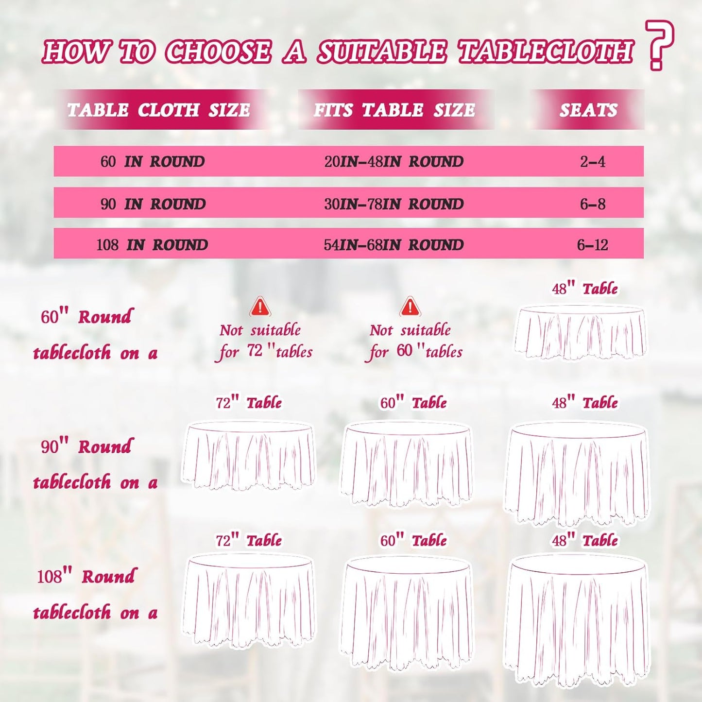 KKJIAF 1 Pack 108 Inch Round Table Cloth, Hot Pink Overlay Round Satin Table Cover, Silky Satin Dining Tablecloths for Wedding Buffet Parties Banquet Decoration