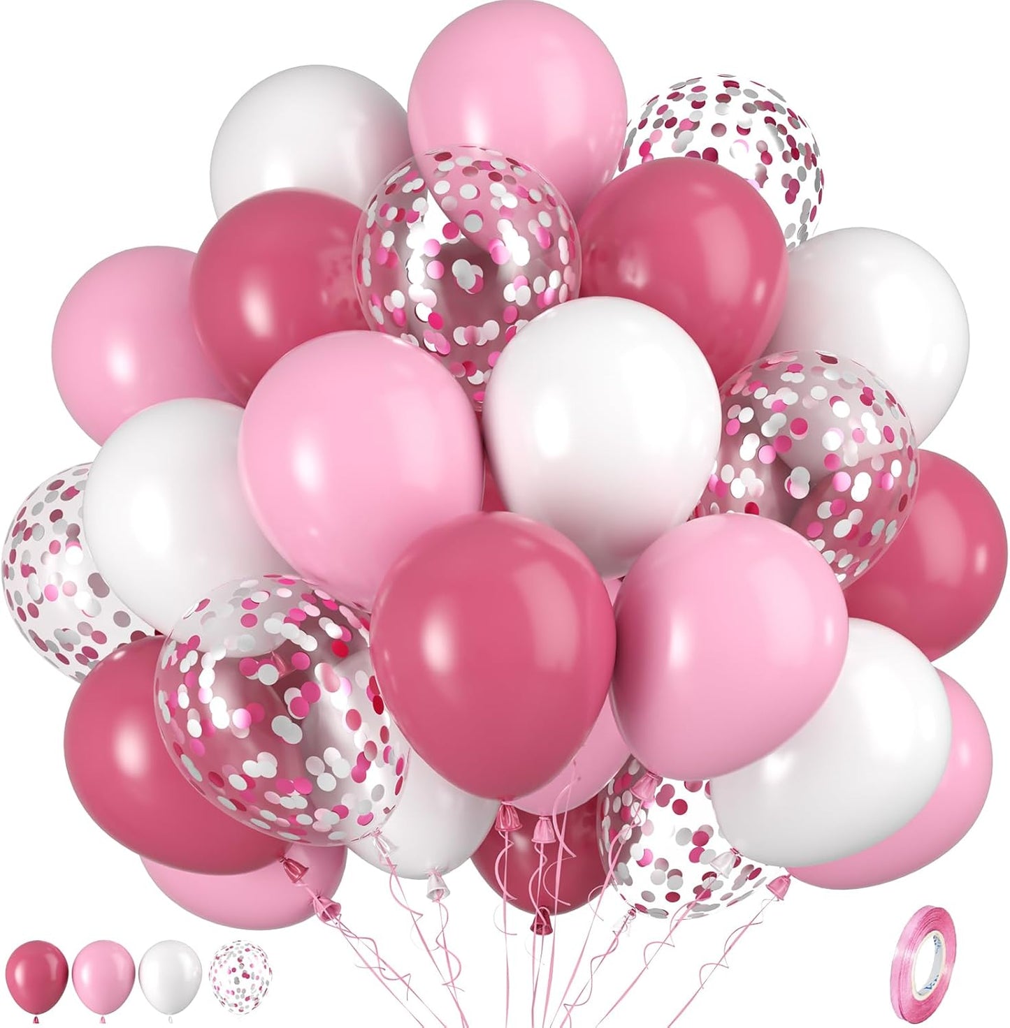 Hot Pink White Balloons, Pink White Balloons, Pink and Silver Confetti Balloon for Woman Birthday Girls Baby Shower Party Wedding Graduation Bridal Shower Decorations