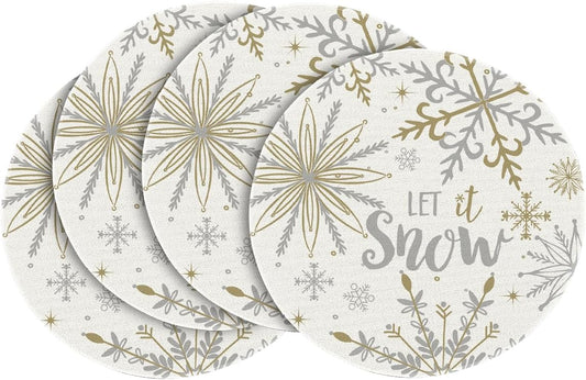 Artoid Mode Beige Snowflake Let It Snow Winter Placemats Set of 4, 15 Inch Seasonal Christmas Xmas Round Table Mats for Dining Decoration