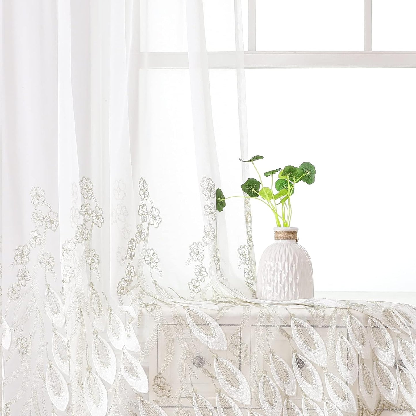 VISIONTEX White Sheer Voile Curtains, Decorative White Embossed Drip Rod Pocket Window Drapes for Home Kitchen, Living Room and Bedroom 54 x 95 Inch, Set of 2 Curtain Panels
