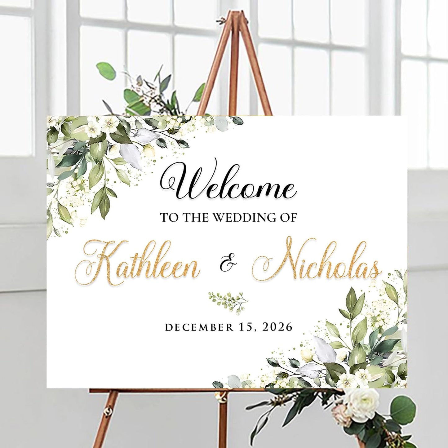 Wedding Signs For Ceremony And Reception, Wedding Welcome Sign, Wedding Welcome Sign Stand, Welcome Sign For Wedding Entrance, Greenery Theme Wedding Sign Decoration