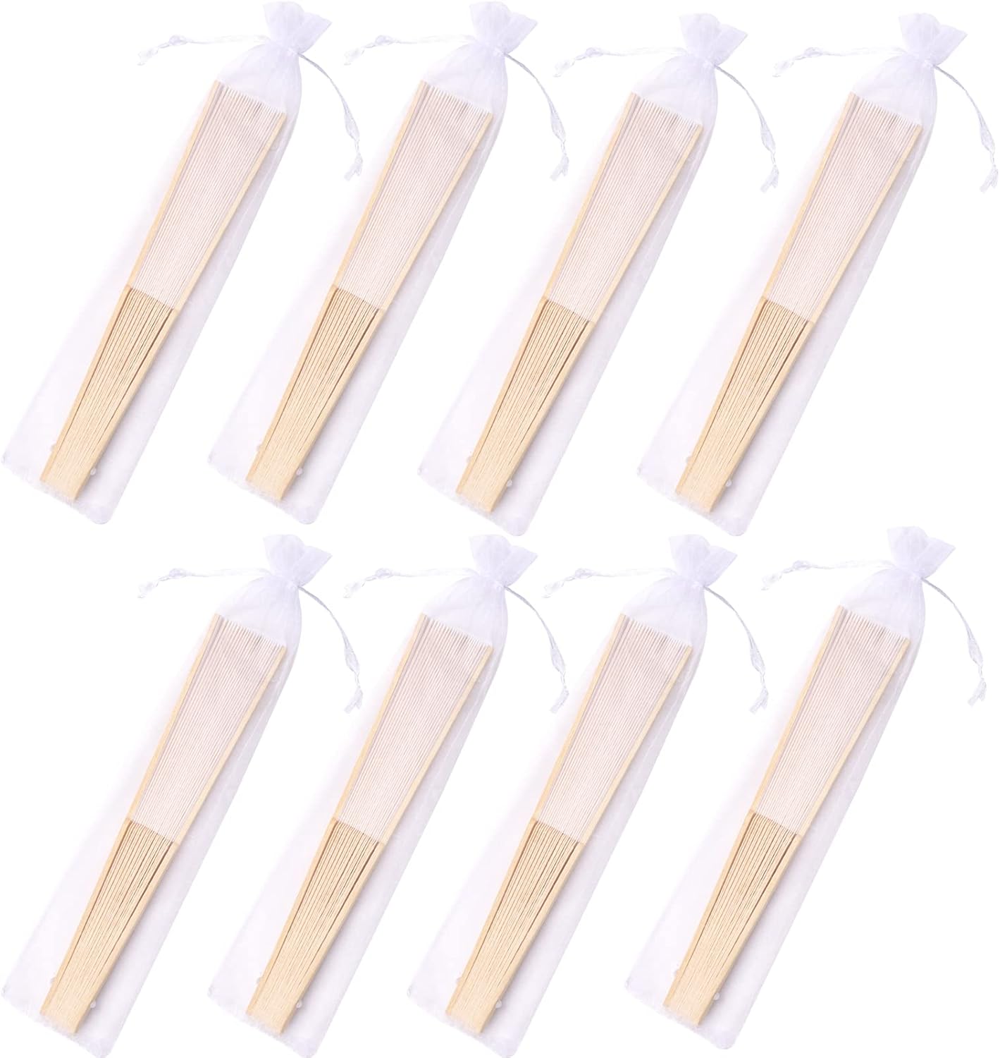 24pcs White Imitated Silk Hand Fan Imitated Silk Fabric Bamboo Handheld Folded Fan Bridal Dancing Props Church Wedding Party Favors with Organza Bags (White)