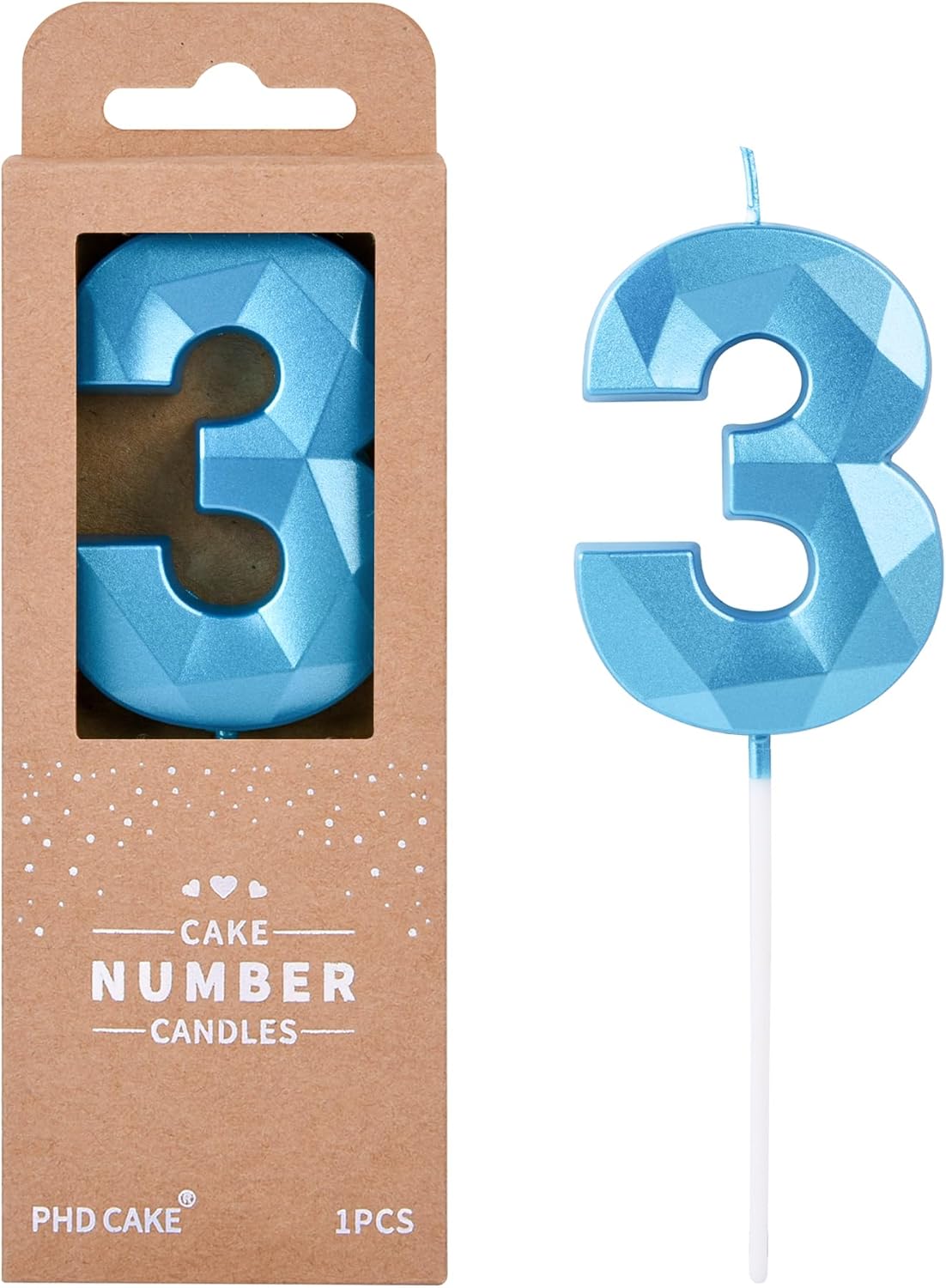 PHD CAKE 2.76 Inch Crystal Blue 3 Number Birthday Candles, Blue Number Candles, Cake Number Candles, Party Celebration