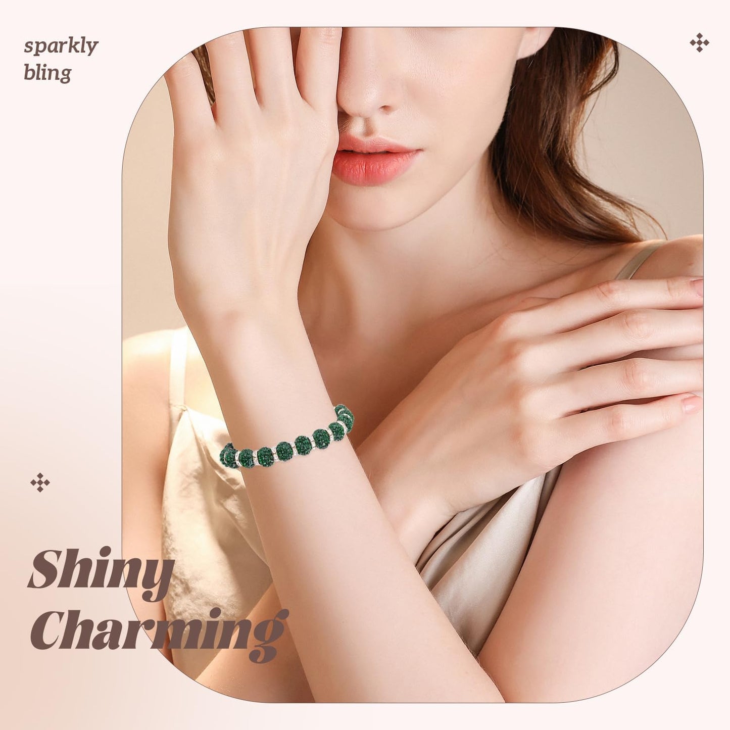 200pcs 10mm Rhinestone Beads for Jewelry Making, Dark Green Shiny Round Disco Ball Beads Bulk, Sparkle Crystal Clay Christmas for Bracelet Baseball Necklace Earring Crafting and DIY