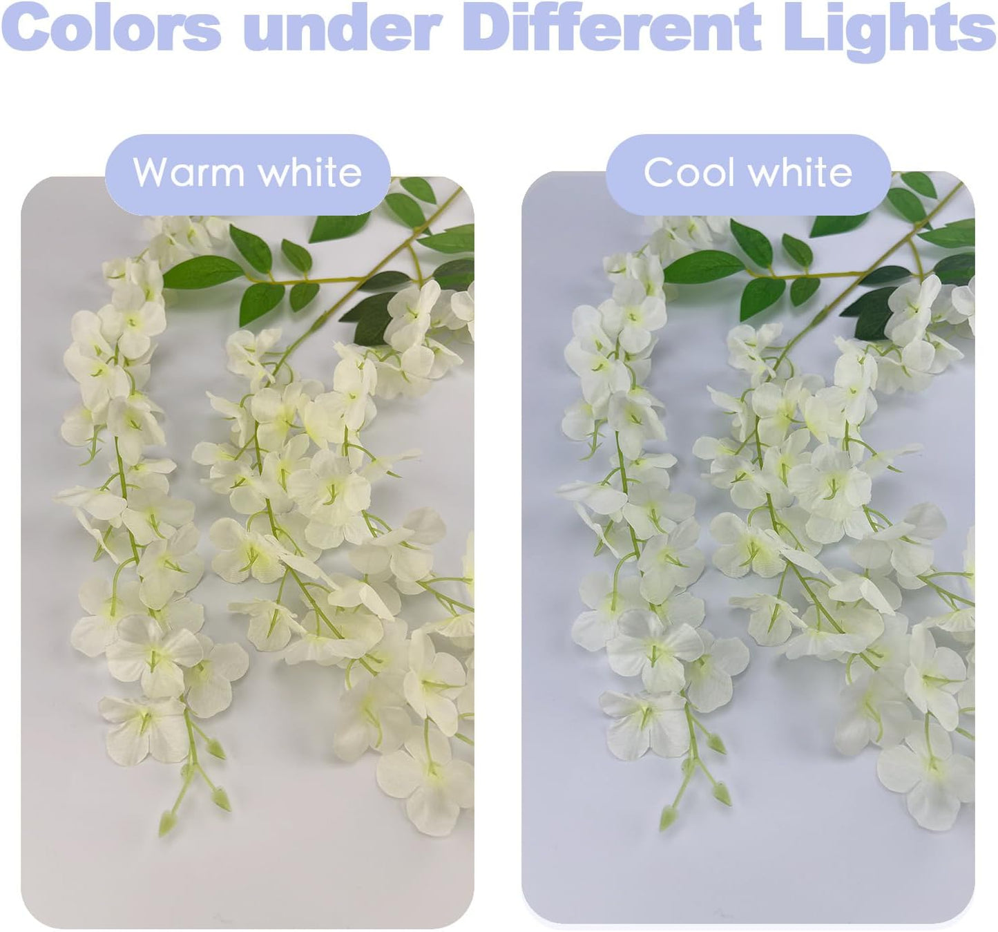 48 Pcs of Wisteria Hanging Flowers, 3.75 Ft Fake Flower Strings, Artificial Wisteria Flowers Hanging Garland for Backdrop, Wedding, Ceremony, Garden and Home Wall Decoration(White)