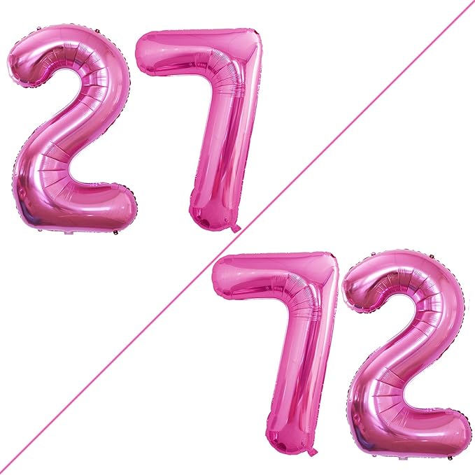 GOER Number 27 Balloons for 27th Birthday Party Decorations,42 Inch Jumbo Foil Helium 72 Balloons for 72nd Birthday Party Decoration (Hot Pink)