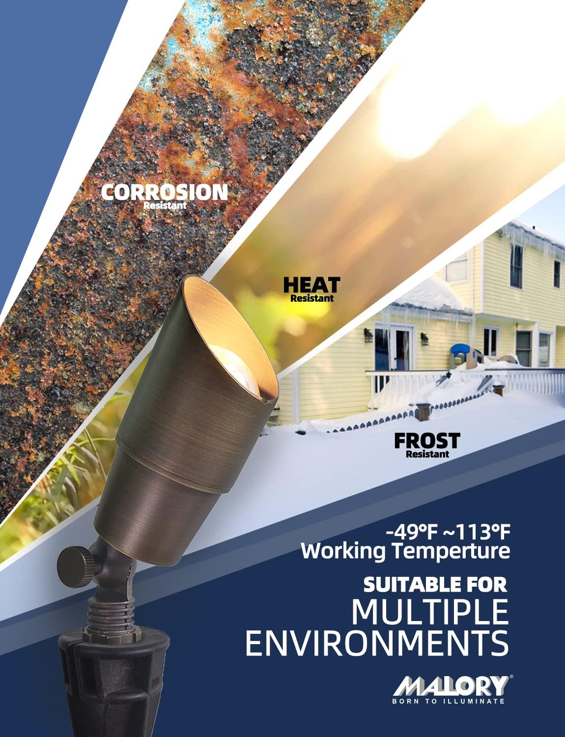 MALORY Brass Landscape Spotlight 12-Pack with Bulb(S01), Low Voltage 12V AC/DC LED Outdoor Landscape Lighting,PVC Ground Stake and Wire Connector Included, Garden Patio Trees Spot Uplight